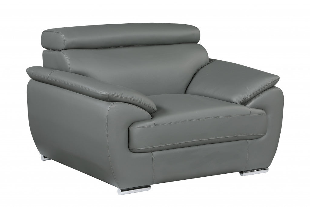 38" Gray And Silver Genuine Leather Chair and a Half