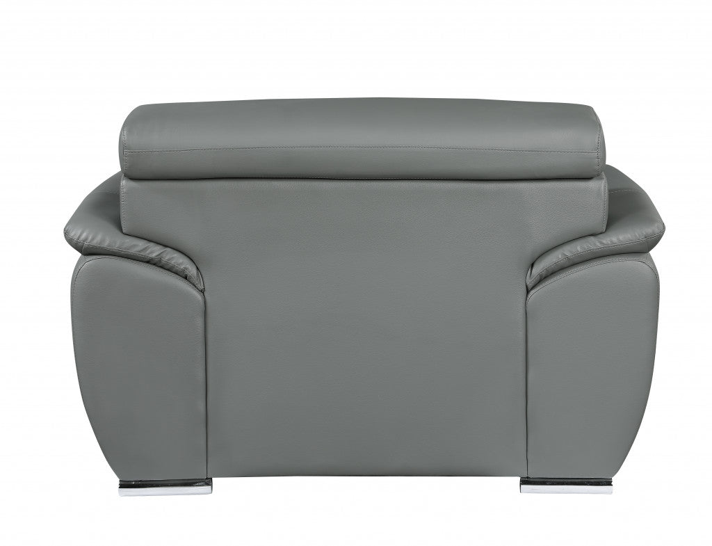 38" Gray And Silver Genuine Leather Chair and a Half
