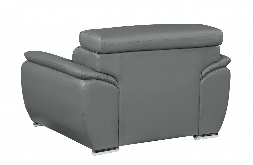 38" Gray And Silver Genuine Leather Chair and a Half