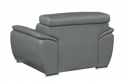 38" Gray And Silver Genuine Leather Chair and a Half
