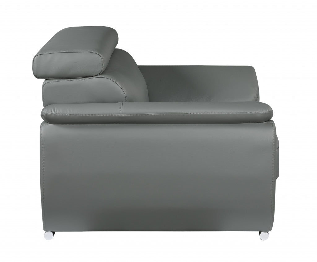 38" Gray And Silver Genuine Leather Chair and a Half