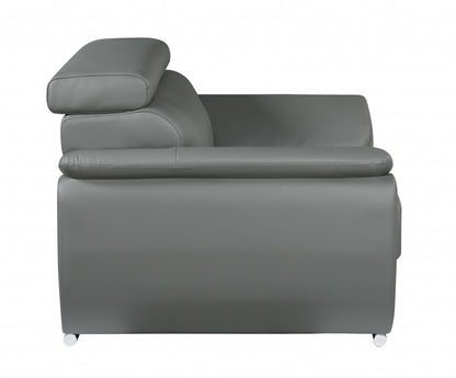 38" Gray And Silver Genuine Leather Chair and a Half