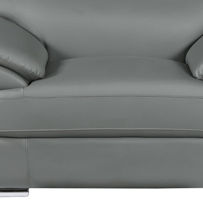 38" Gray And Silver Genuine Leather Chair and a Half