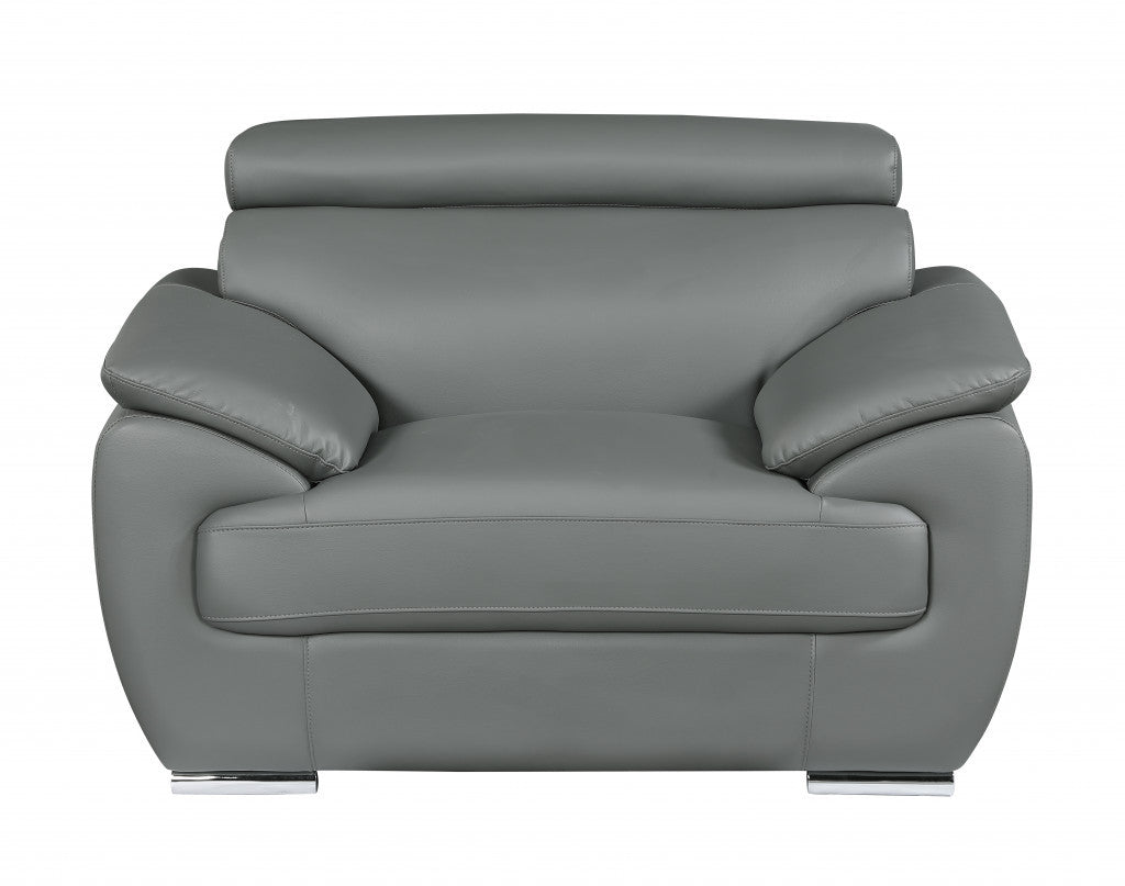 38" Gray And Silver Genuine Leather Chair and a Half