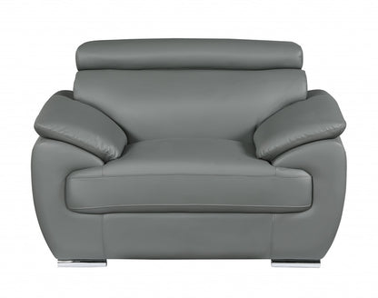 38" Gray And Silver Genuine Leather Chair and a Half
