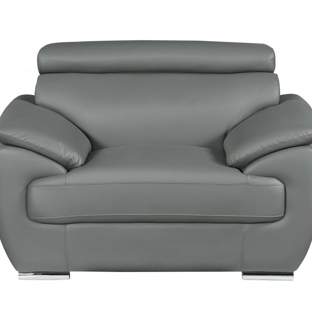 38" Gray And Silver Genuine Leather Chair and a Half