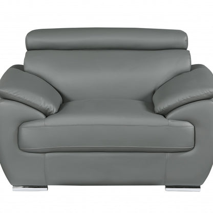 38" Gray And Silver Genuine Leather Chair and a Half