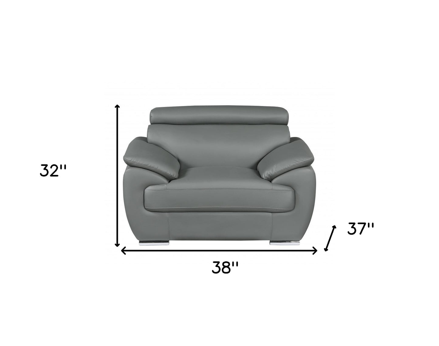 38" Gray And Silver Genuine Leather Chair and a Half
