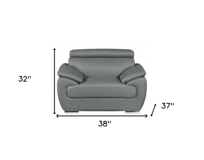 38" Gray And Silver Genuine Leather Chair and a Half