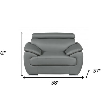 38" Gray And Silver Genuine Leather Chair and a Half