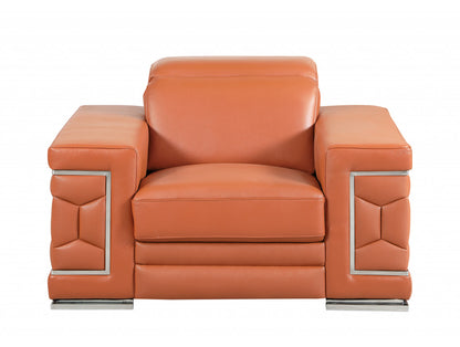 47" Brown And Silver Genuine Leather Arm Chair