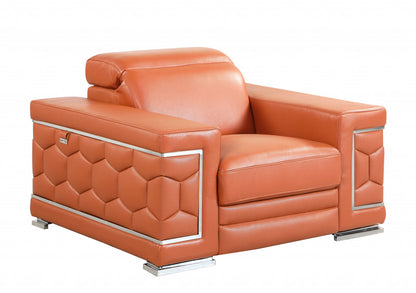 47" Brown And Silver Genuine Leather Arm Chair