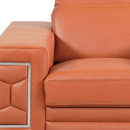 47" Brown And Silver Genuine Leather Arm Chair