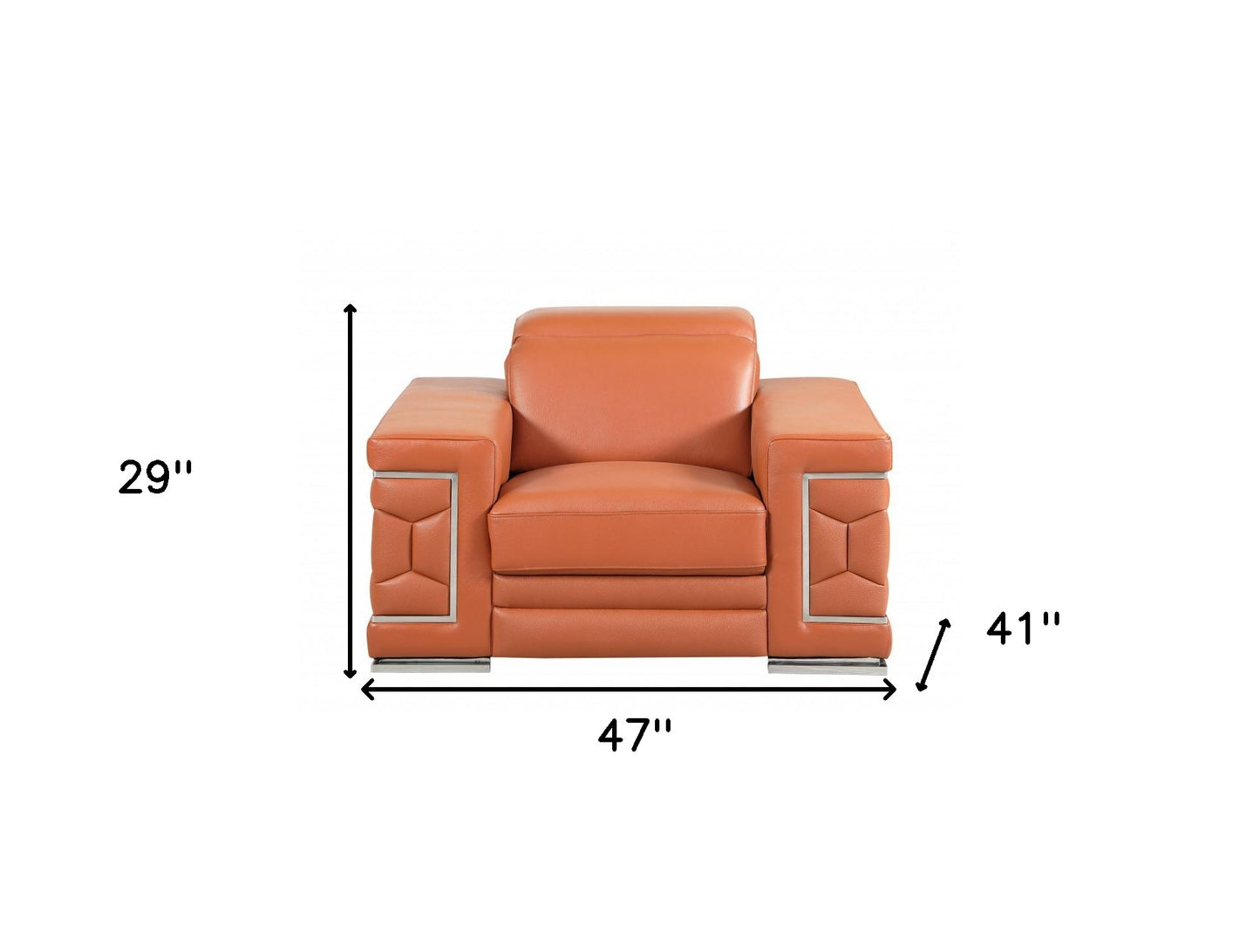 47" Brown And Silver Genuine Leather Arm Chair