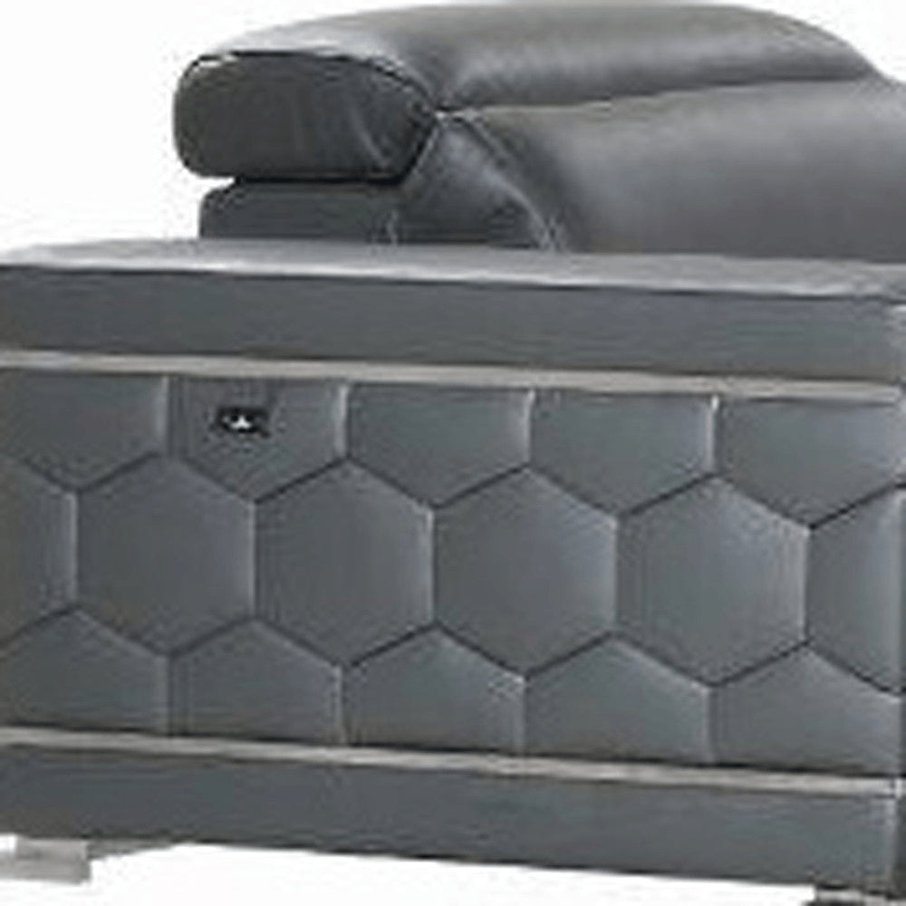 Three Piece Indoor Dark Gray Italian Leather Six Person Seating Set