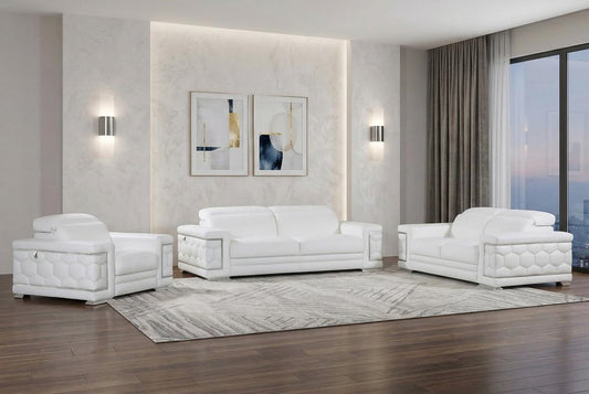 Three Piece Indoor White Italian Leather Six Person Seating Set