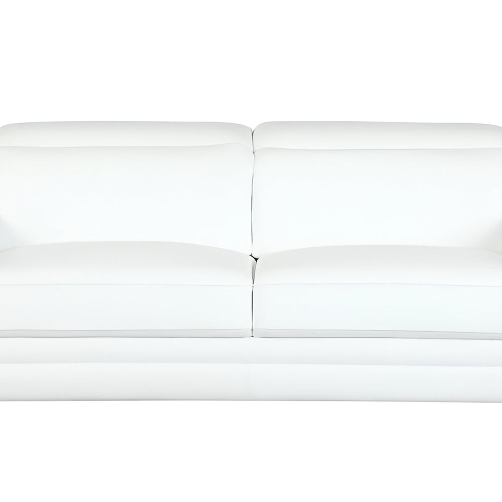 89" White Italian Leather Sofa With Silver Legs