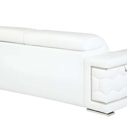 89" White Italian Leather Sofa With Silver Legs