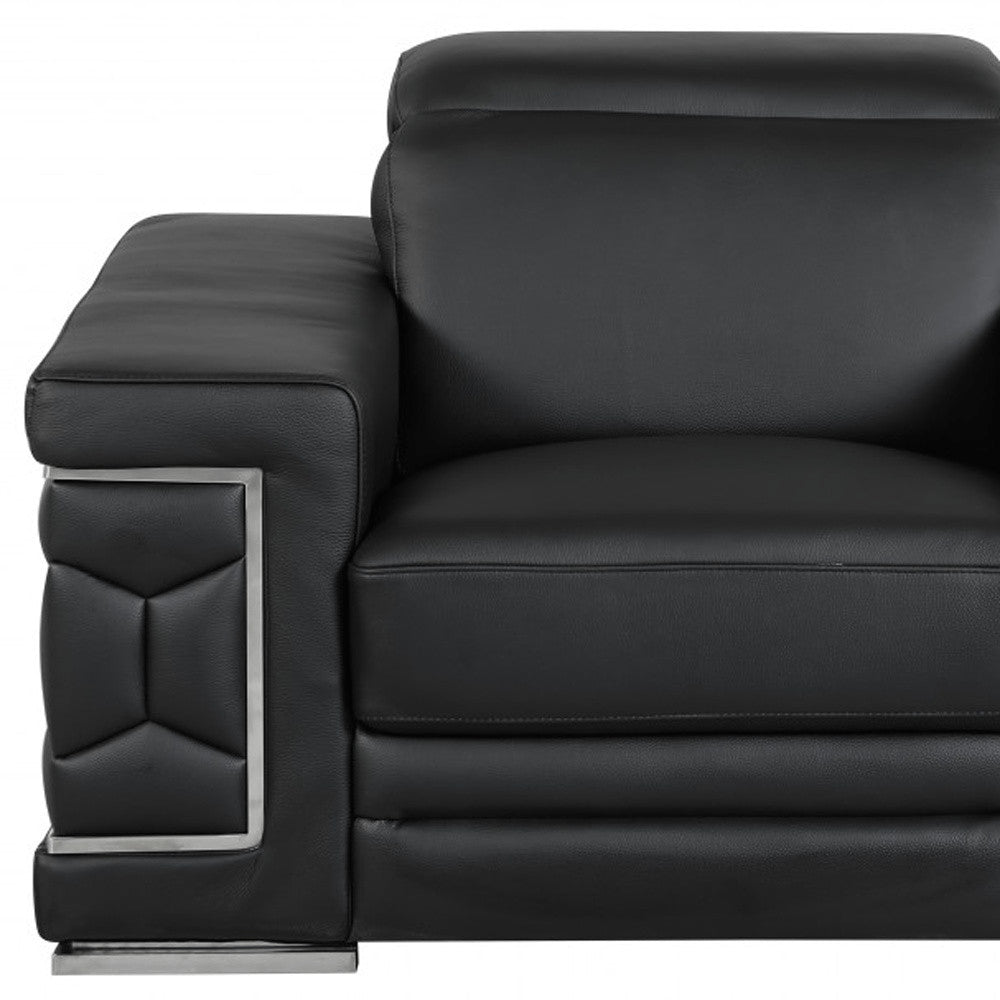 Three Piece Indoor Black Italian Leather Six Person Seating Set