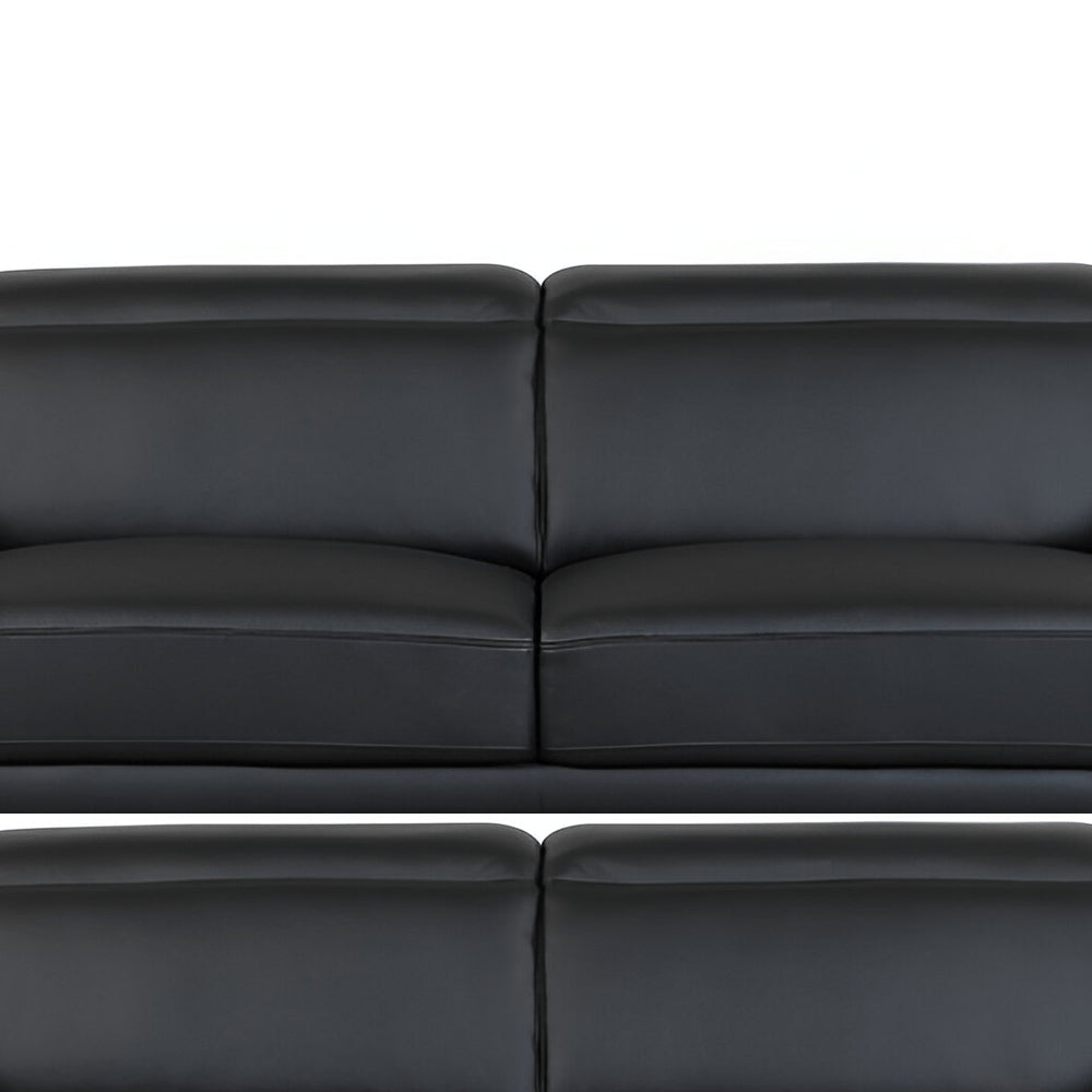 89" Black Italian Leather Sofa With Silver Legs