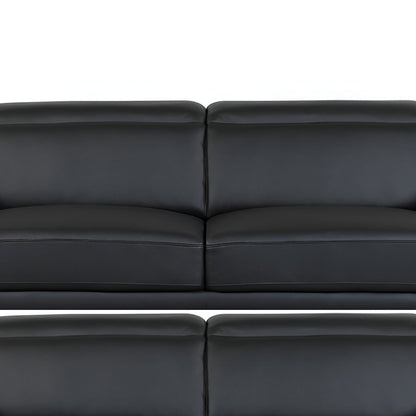 89" Black Italian Leather Sofa With Silver Legs