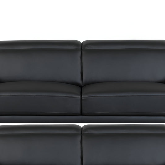 89" Black Italian Leather Sofa With Silver Legs