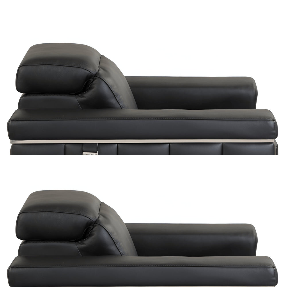 89" Black Italian Leather Sofa With Silver Legs
