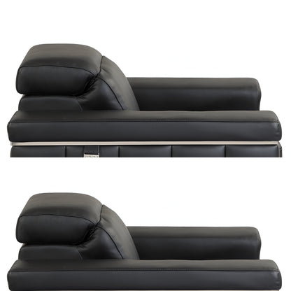 89" Black Italian Leather Sofa With Silver Legs