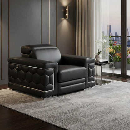 47" Black And Silver Genuine Leather Arm Chair