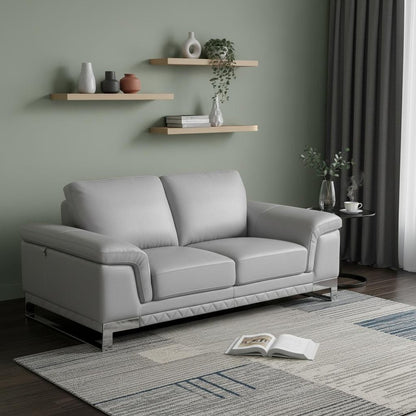 73" Light Gray And Silver Genuine Leather Loveseat