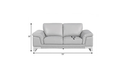 73" Light Gray And Silver Genuine Leather Loveseat