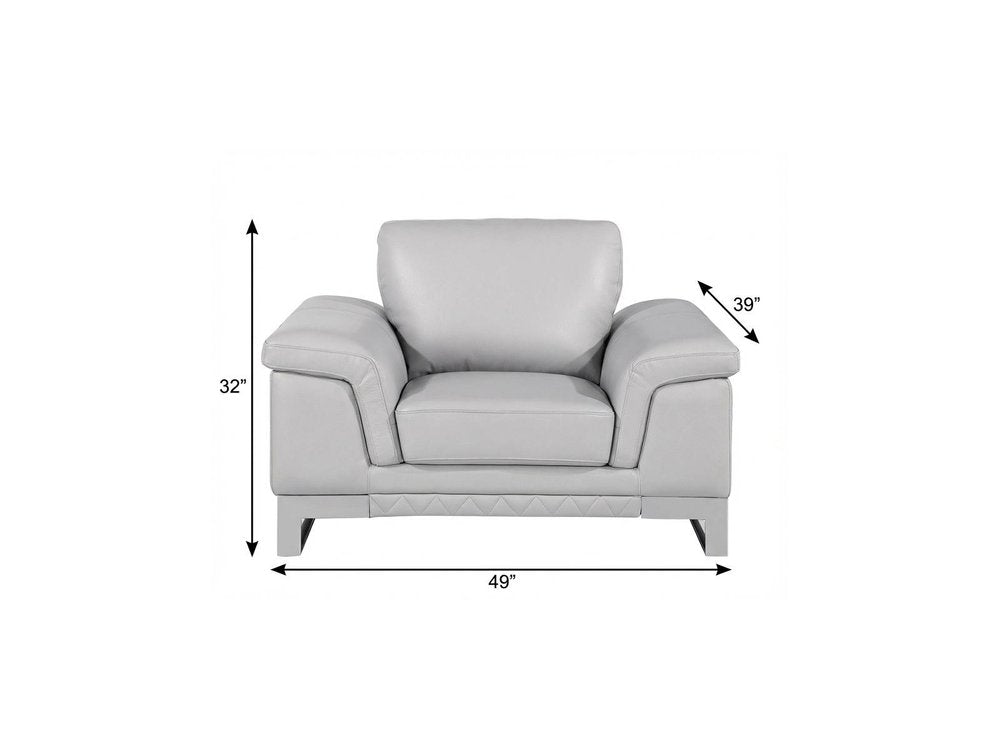 49" Dark Gray And Silver Genuine Leather Arm Chair
