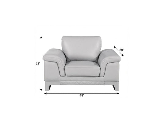 49" Dark Gray And Silver Genuine Leather Arm Chair