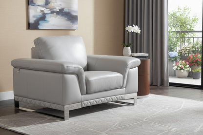 49" Dark Gray And Silver Genuine Leather Arm Chair