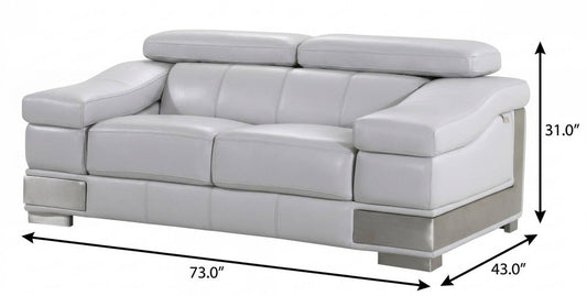 73" Light Gray And Silver Genuine Leather Love Seat
