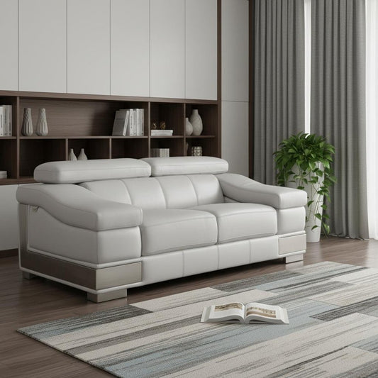 73" Light Gray And Silver Genuine Leather Love Seat