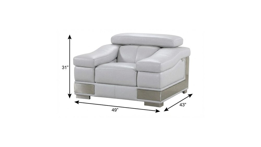 49" Gray Genuine Leather Arm Chair