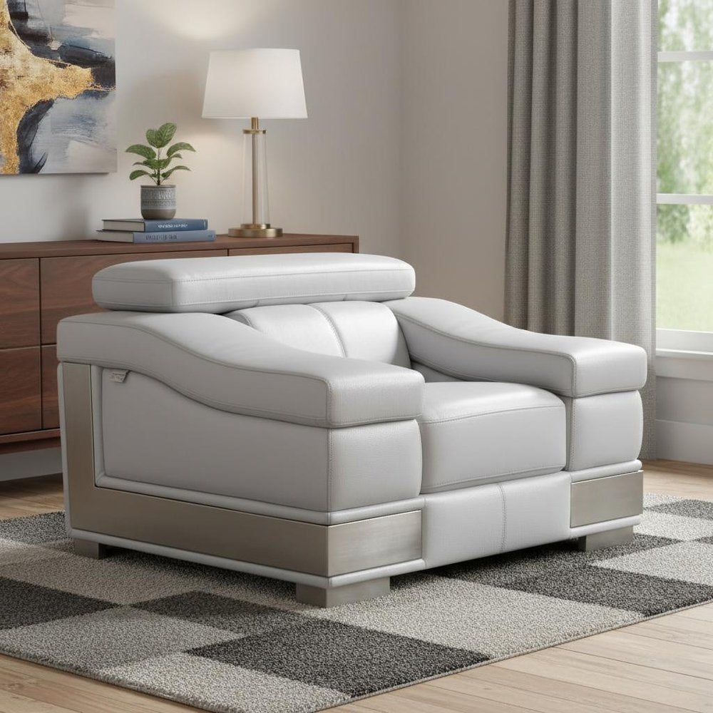 49" Gray Genuine Leather Arm Chair