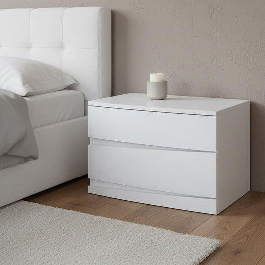17" White Two Drawers Manufactured Wood Mirrored Nightstand