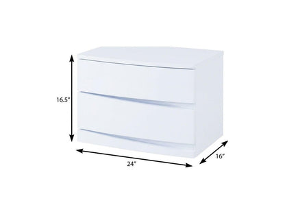 17" White Two Drawers Manufactured Wood Mirrored Nightstand