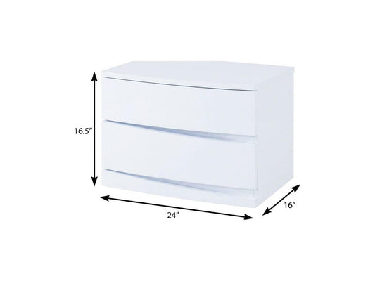 17" White Two Drawers Manufactured Wood Mirrored Nightstand