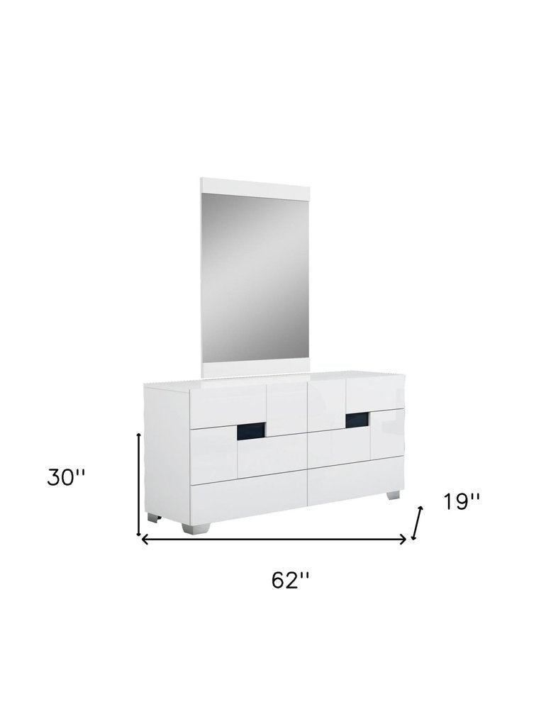 62" White Solid Wood Six Drawer Double Dresser