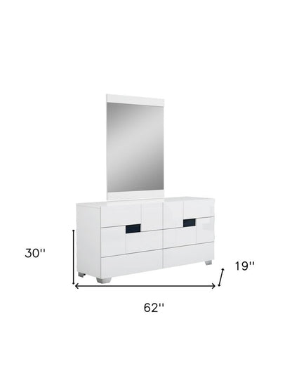 62" White Solid Wood Six Drawer Double Dresser