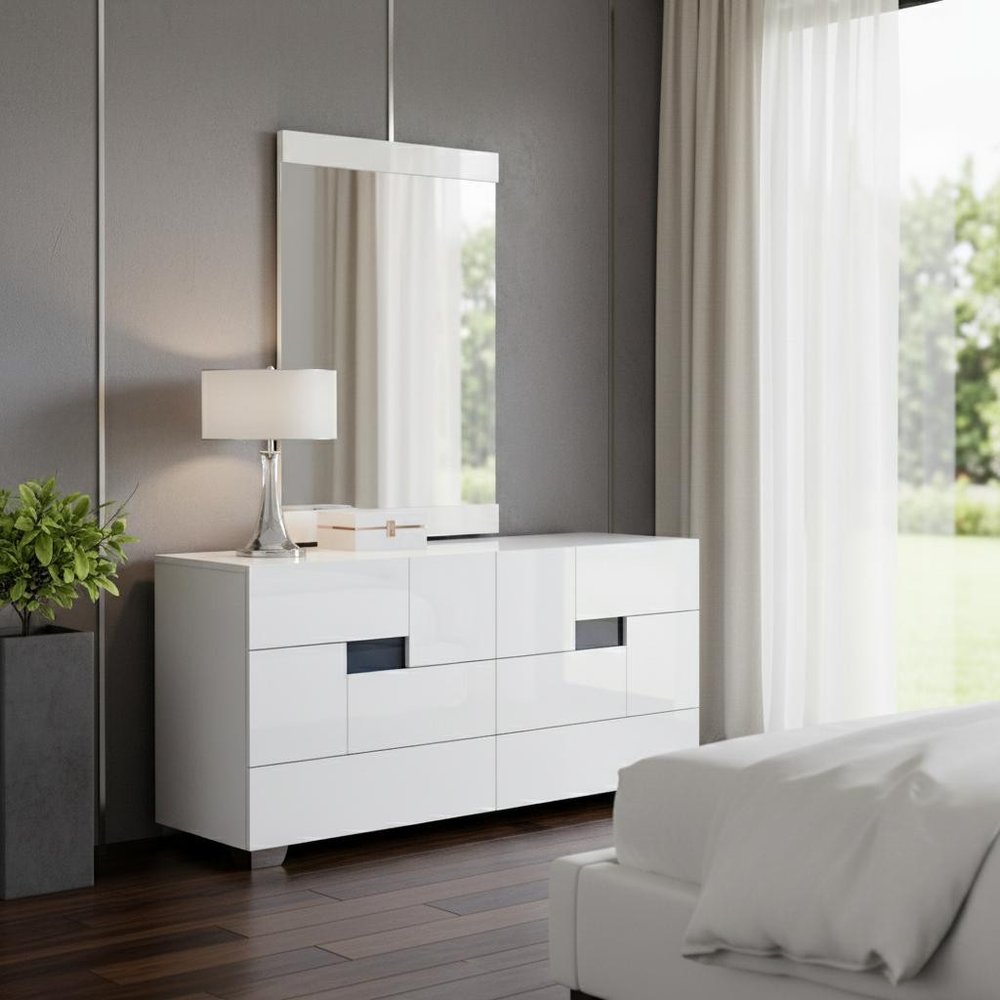 62" White Solid Wood Six Drawer Double Dresser