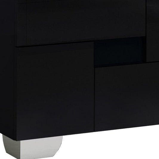 18" Black Wood And Mirrored Glass Two Drawer Nightstand
