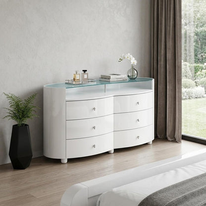 63" White Wood Six Drawer Double Dresser