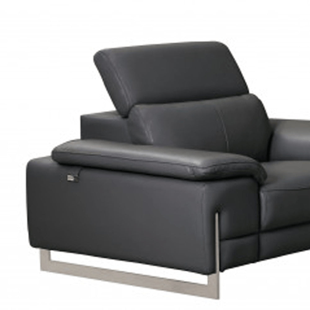 Three Piece Indoor Dark Gray Italian Leather Six Person Seating Set