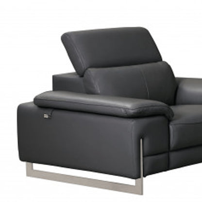 Three Piece Indoor Dark Gray Italian Leather Six Person Seating Set