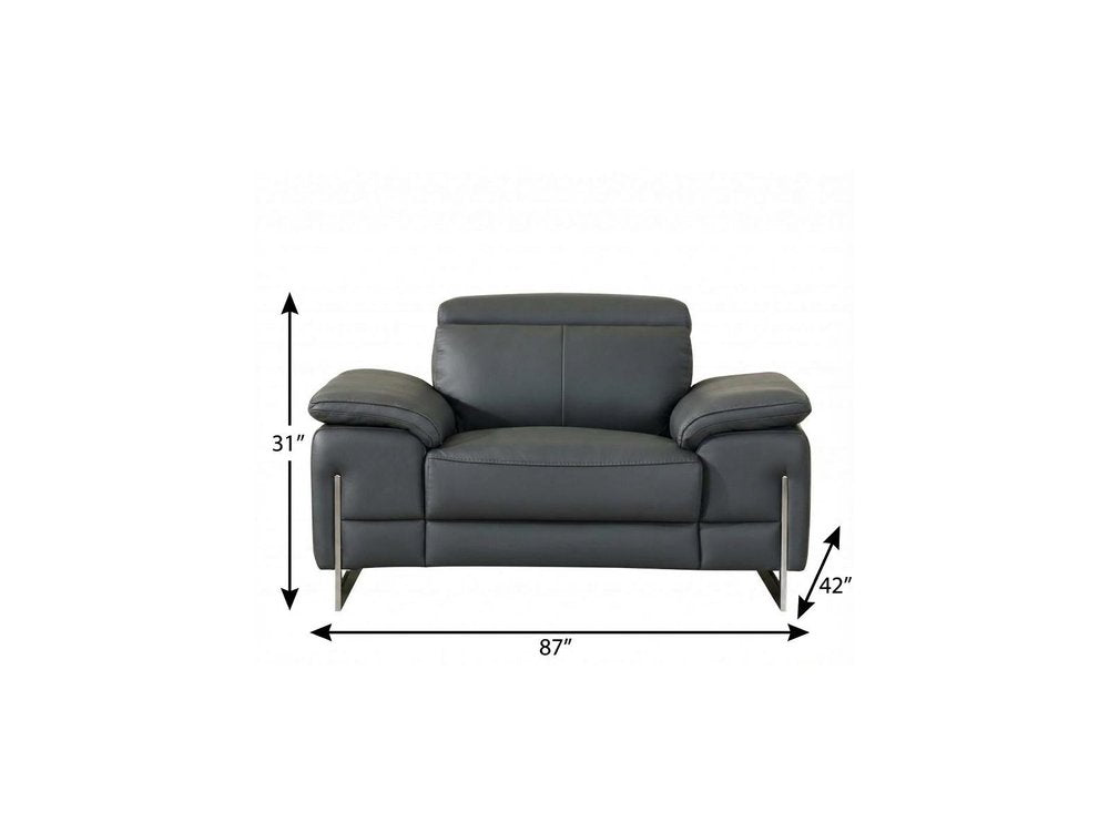 87" Gray And Silver Faux Leather Club Chair