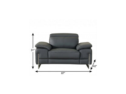 87" Gray And Silver Faux Leather Club Chair